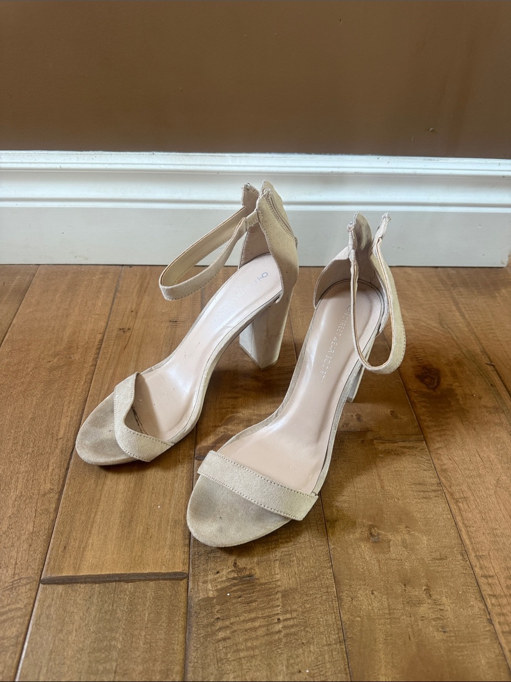 Beige Ankle-Strap Block Heel Sandals - Women